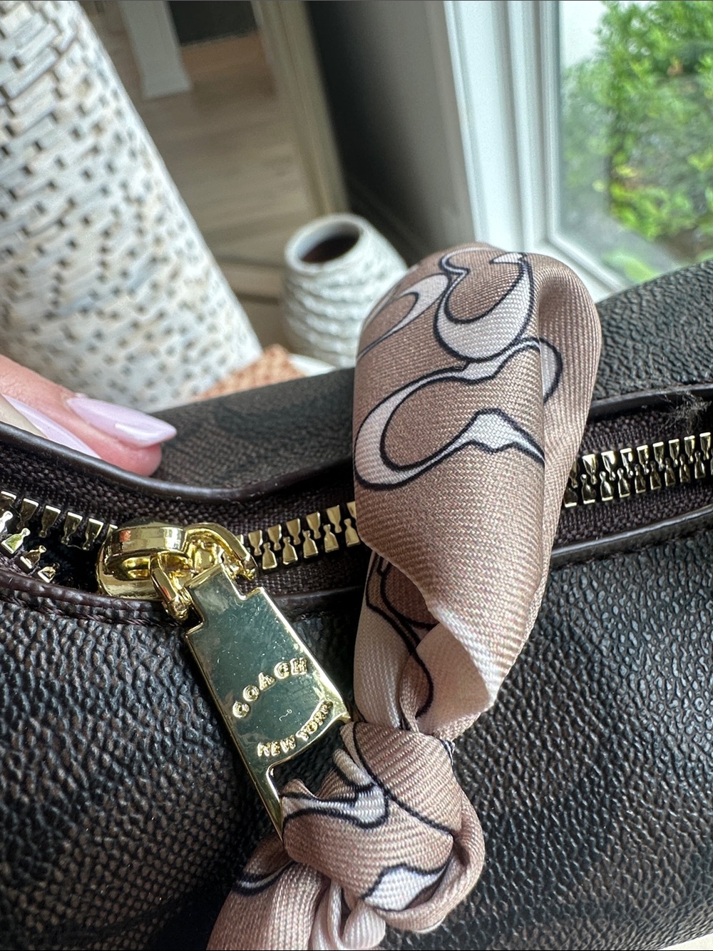 Coach Dark Brown Signature Mini Hobo with Beige Scarf - Picture 5 of 9